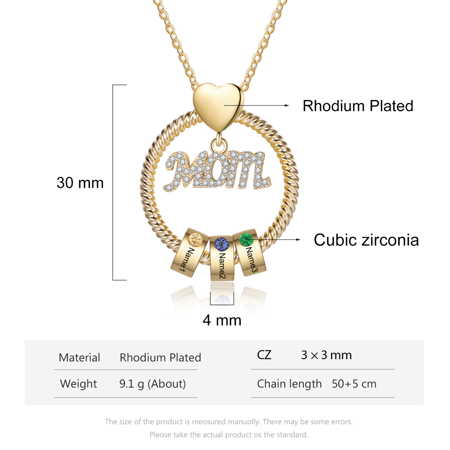 3 Names-Personalized Mom Necklace Set With  Premium Custom Necklace With 3 Birthstones Engraved Names Gift For Mother