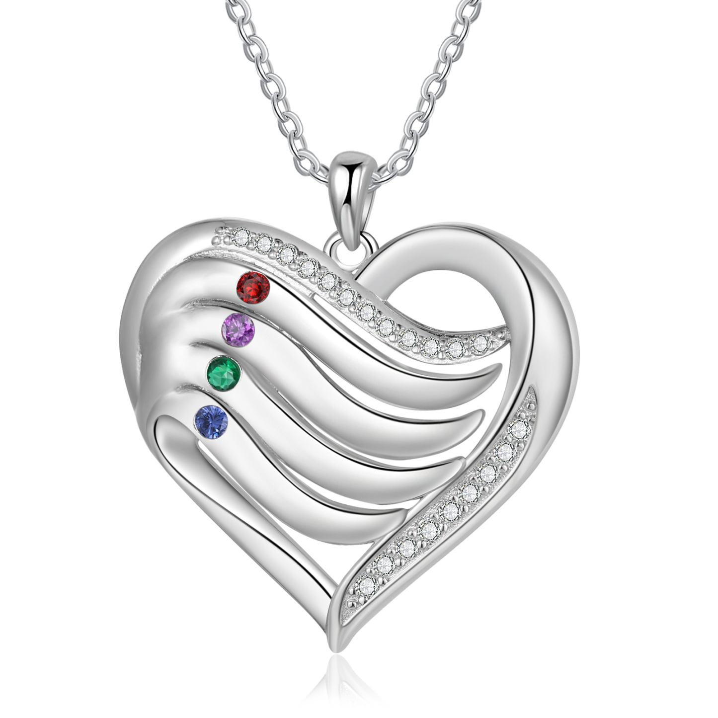 4 Names - Personalized S925 Silver Heart Necklace with Birthstone and Name, Beautiful Gift for Her