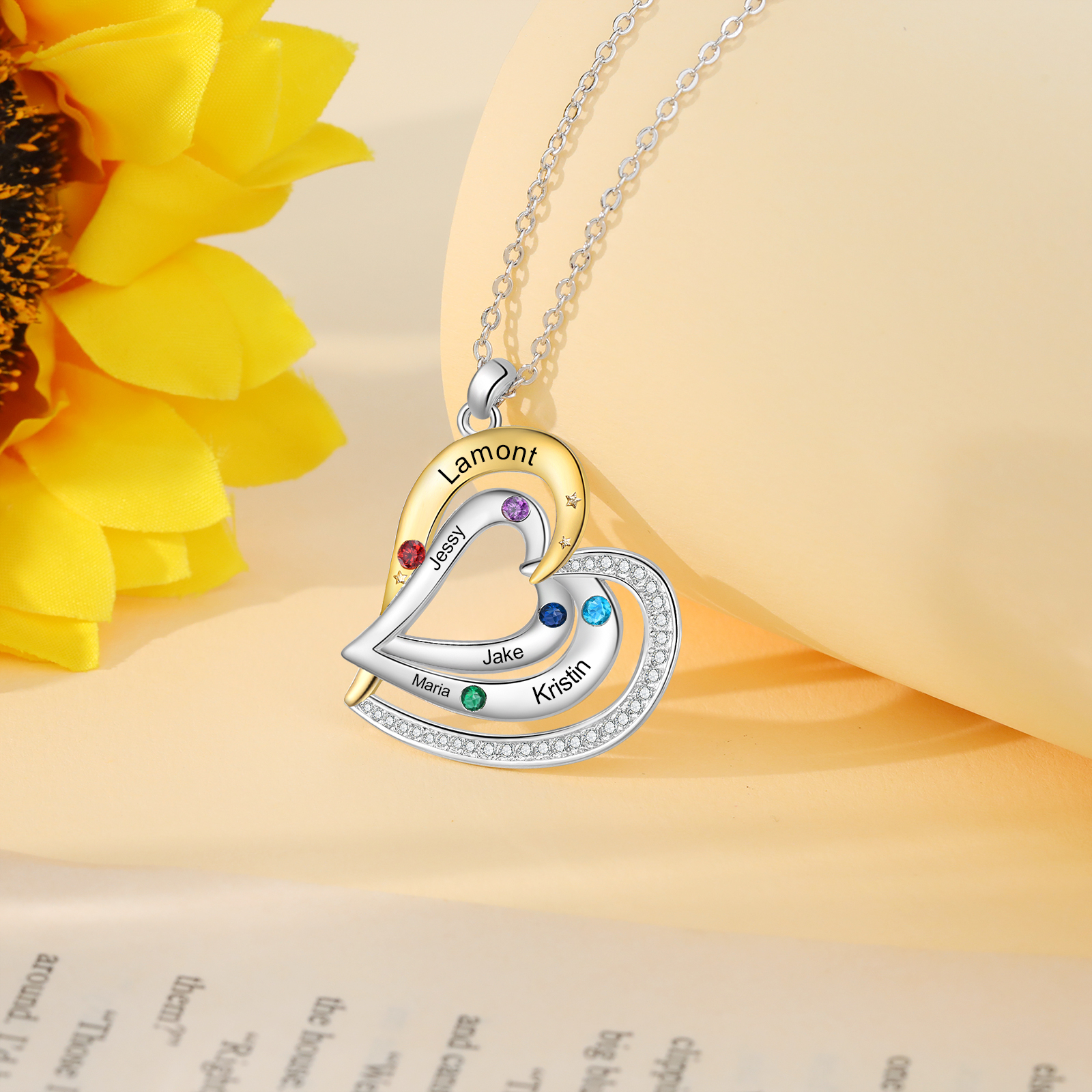 5 Names - Personalized Love Necklace with Customized Name and Birthstone, A Special Gift for Her