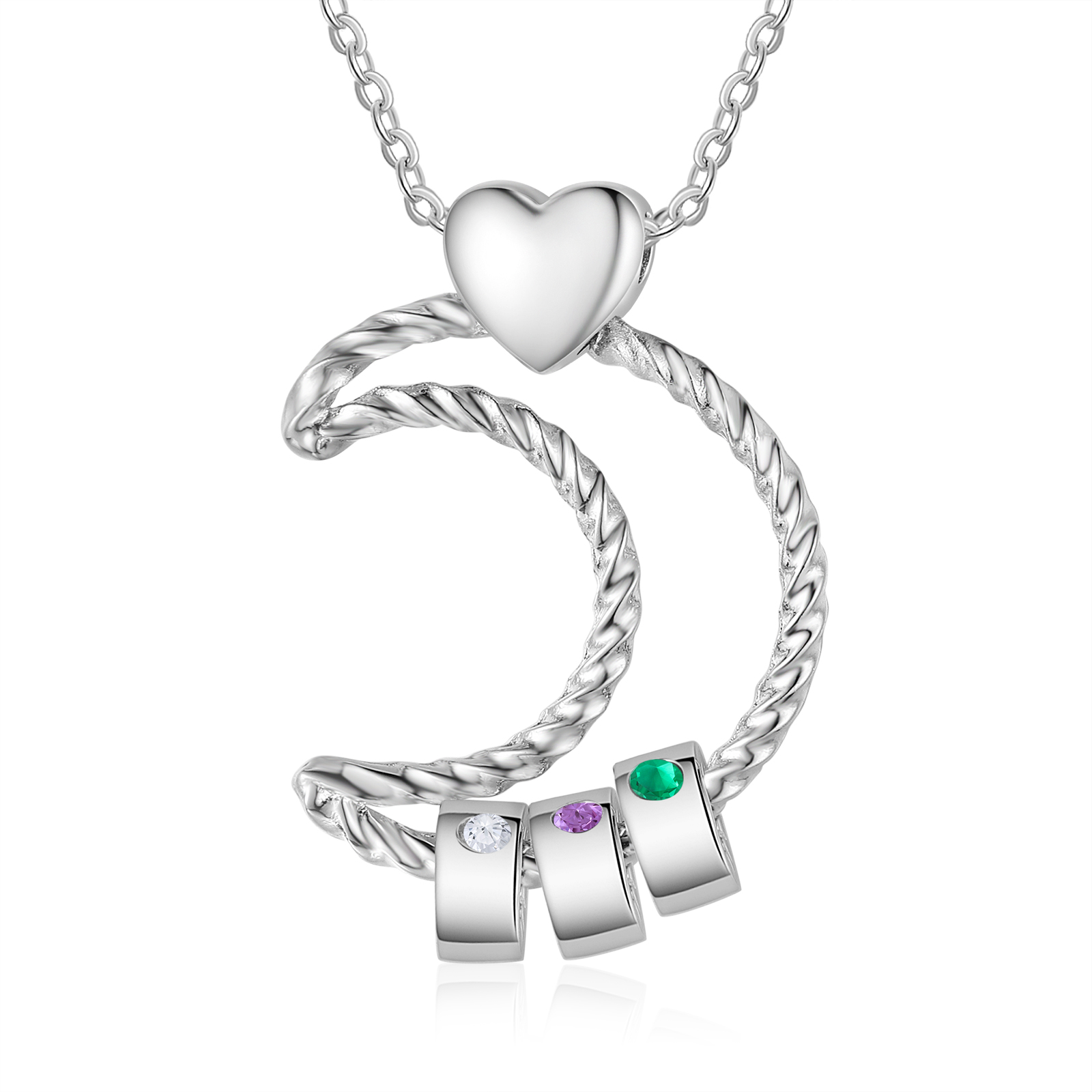 3 Names - Personalized Moon Pendant Necklace Custom Birthstones & Names Necklace Gift for Her | Jessemade