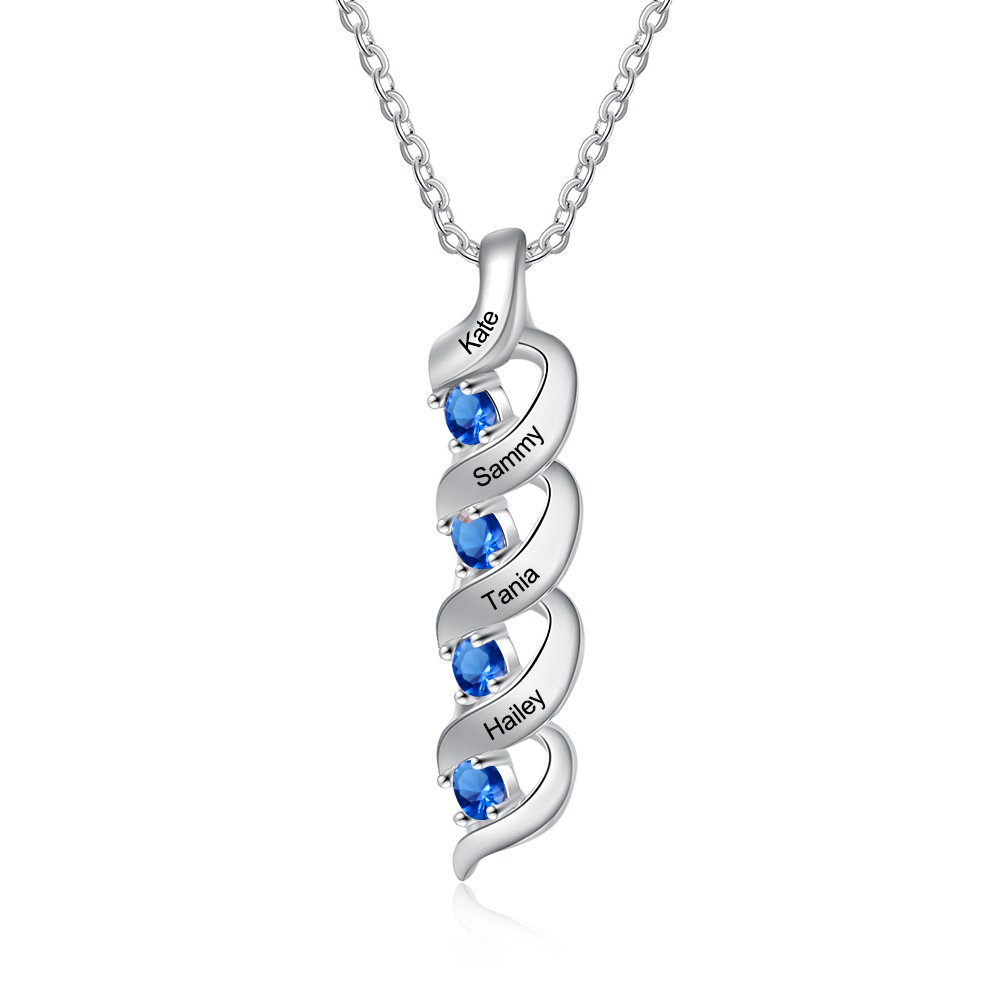 Personalized Mother Necklace Cascading Pendant with 4 Birthstones Engraving 4 Names Gifts for Her