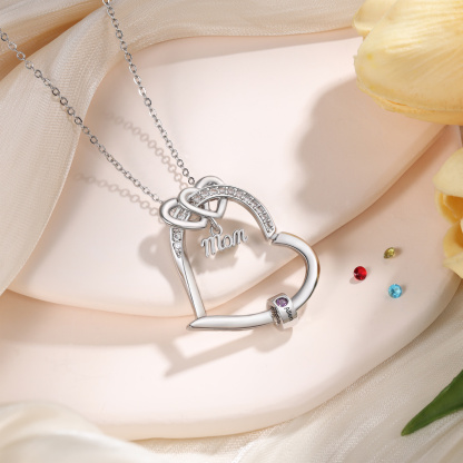 Personalized Mom Heart Necklace with 1–5 Names and Birthstones