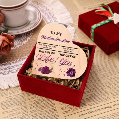 To My Mother-in-law Violet Flower Heart Candle Holder "Life Has Given Me The Gift of You" Wooden Candlestick