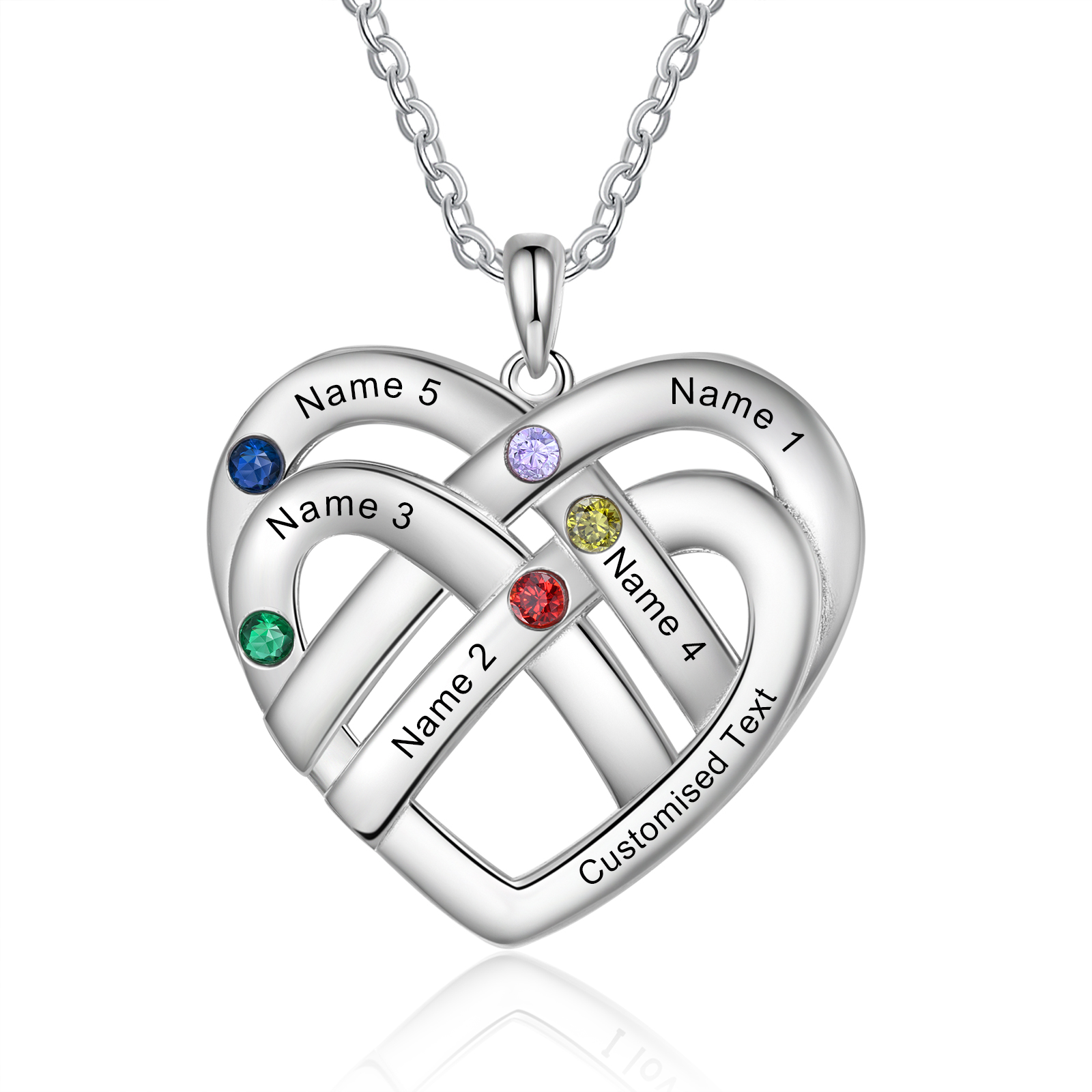 5 Names - Personalized Double Layer Heart Necklace with Custom Name and Birthstone, As a Mother's Day Gift for Mom