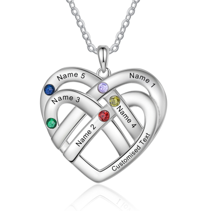 5 Names - Personalized Double Layer Heart Necklace with Custom Name and Birthstone, As a Mother's Day Gift for Mom