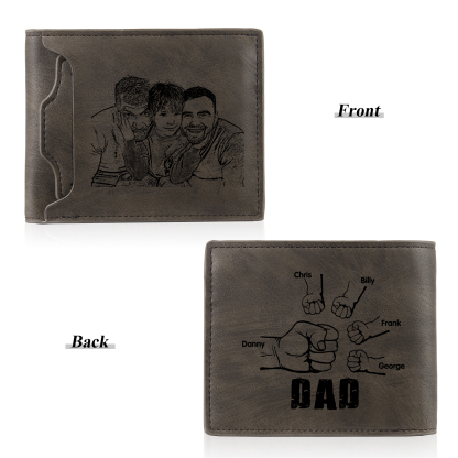 5 Names - Personalized Photo Custom Leather Men's Folding Wallet as a Father's Day Gift for Dad