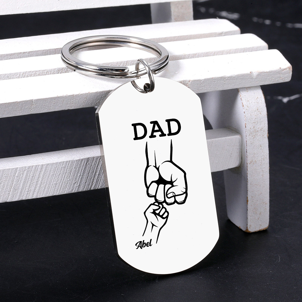 1 Name - Personalized Fist Pendant Keychain Gift Set - Customized Photo Special Gift for Dad