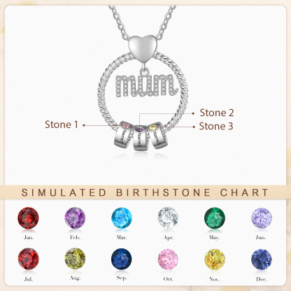 3 Names-Personalized Mom Necklace Set With  Premium Custom Necklace With 3 Birthstones Engraved Names Gift For Mother
