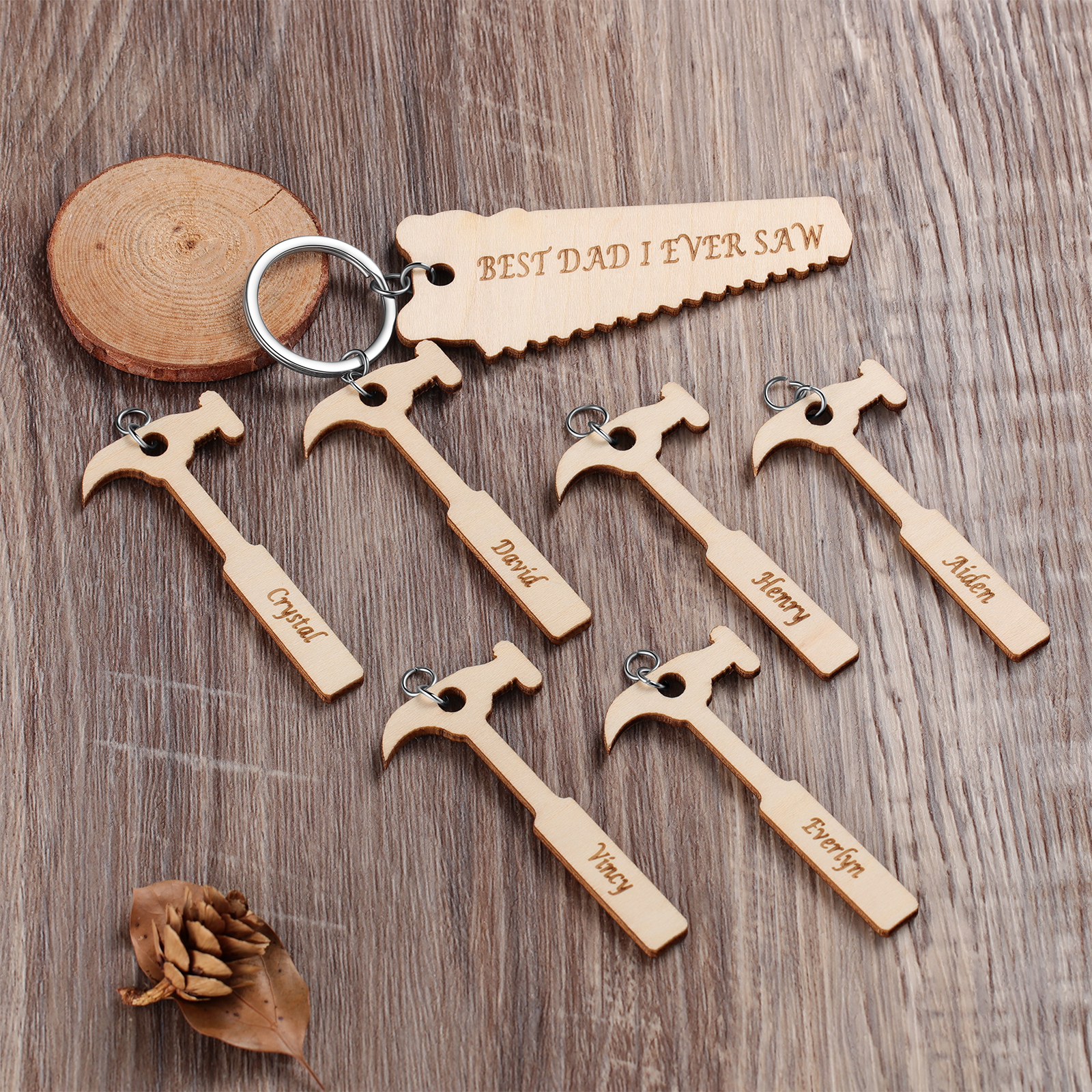 Personalized Keychain Engraved 4 Names Keychain Gifts For Father