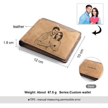 Brown Personalized Leather Wallet Engraved Photo Short Purse Folding Wallet Gifts For Men