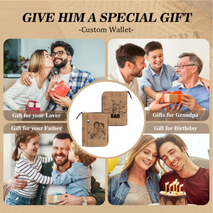5 Names - Personalized Photo Text Custom Leather Men's Wallet Custom Name Zipper Wallet for Dad