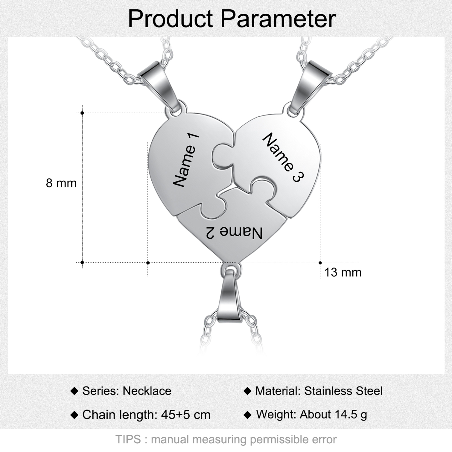 Personalized Heart Puzzle Necklace With 3 Names Gifts For Her