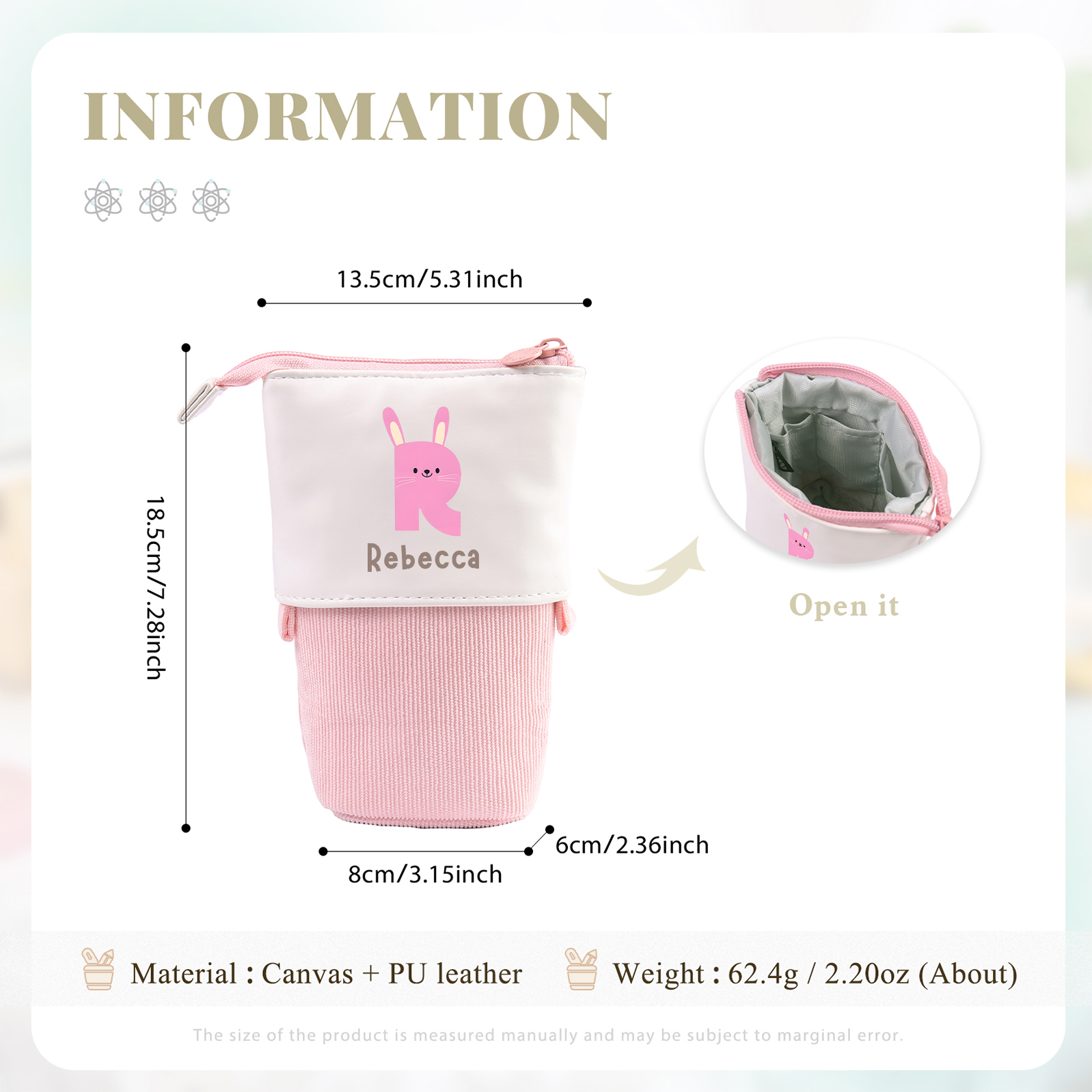 Personalized Pencil Case Custom Name & Letter Animals Pen Pouch Back To School Gift for Kids