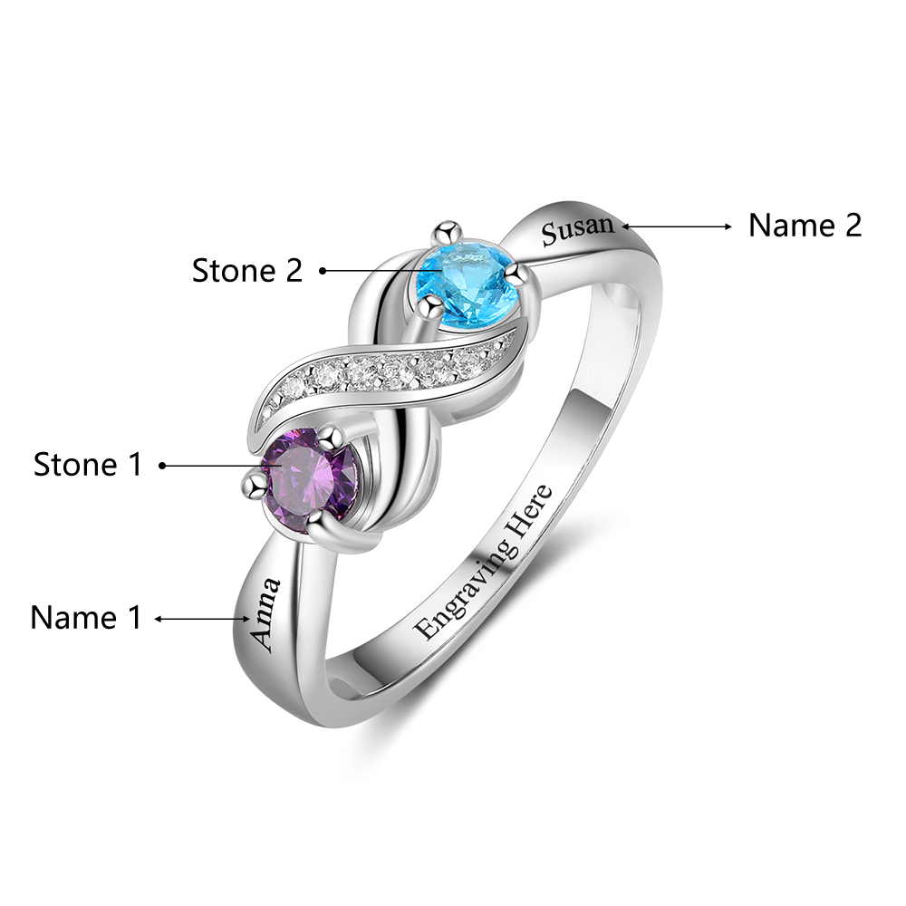 Family Ring Promise Ring Personalized 2 Birthstones Ring With Names Gifts for Her