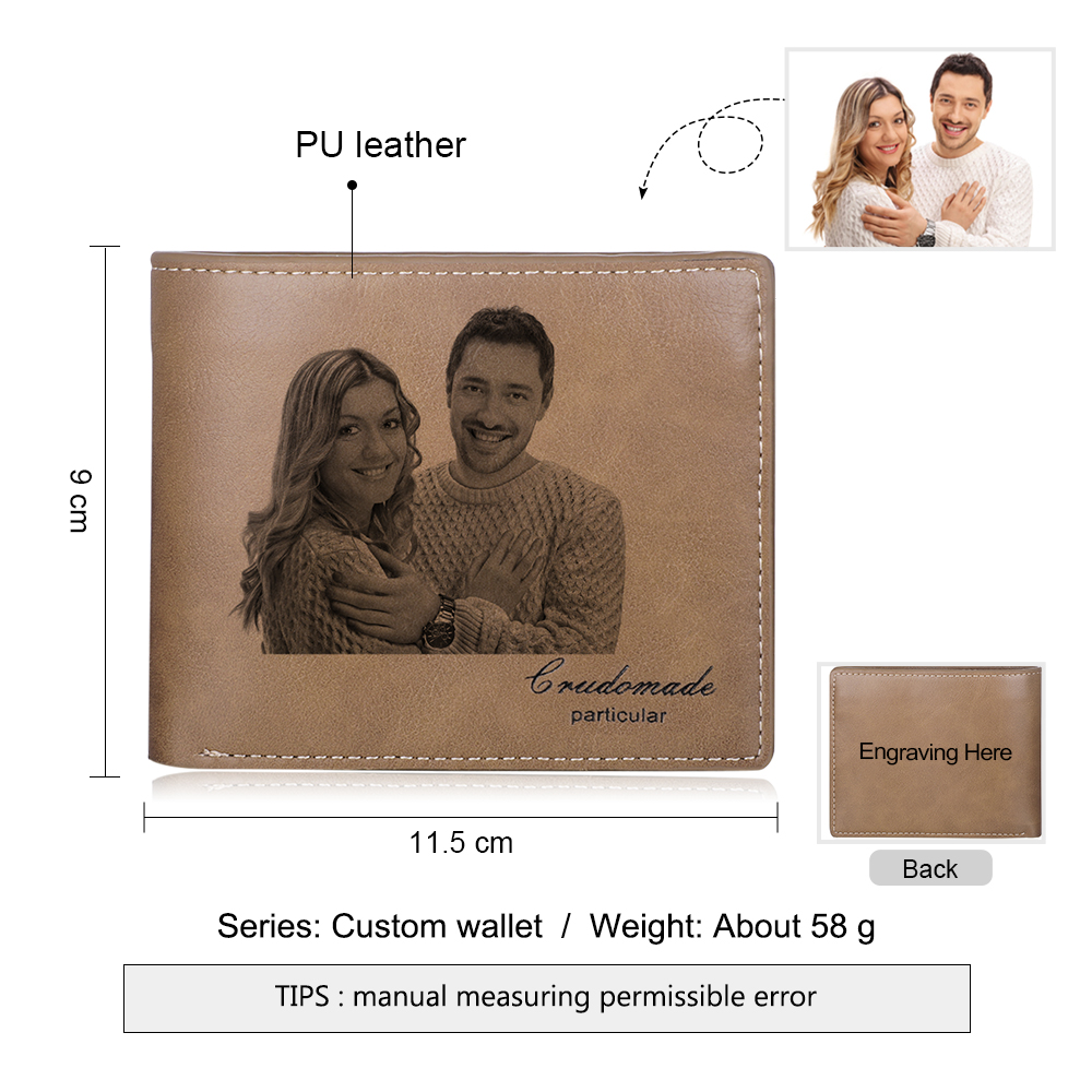 Personalized Leather Wallet Engraved Photo Short Purse Gifts For Men