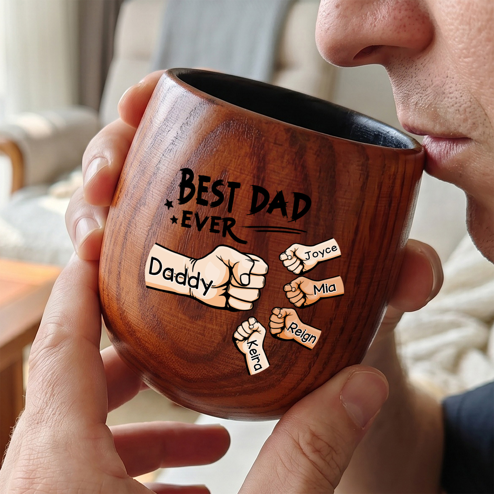 Personalized Wooden Whiskey Cup Custom with 2-6 Fist Bumps and Names