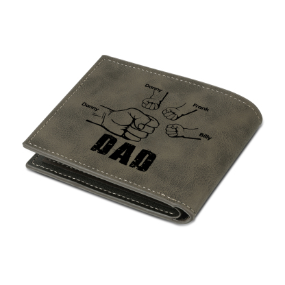 4 Names - Personalized Photo Custom Leather Men's Folding Wallet as a Father's Day Gift for Dad