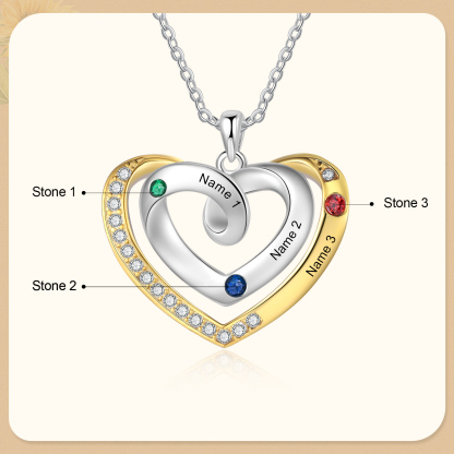3 Names - Personalized Heart Necklace with Customized Names and Birthstone, A Perfect and Exquisite Gift for Her