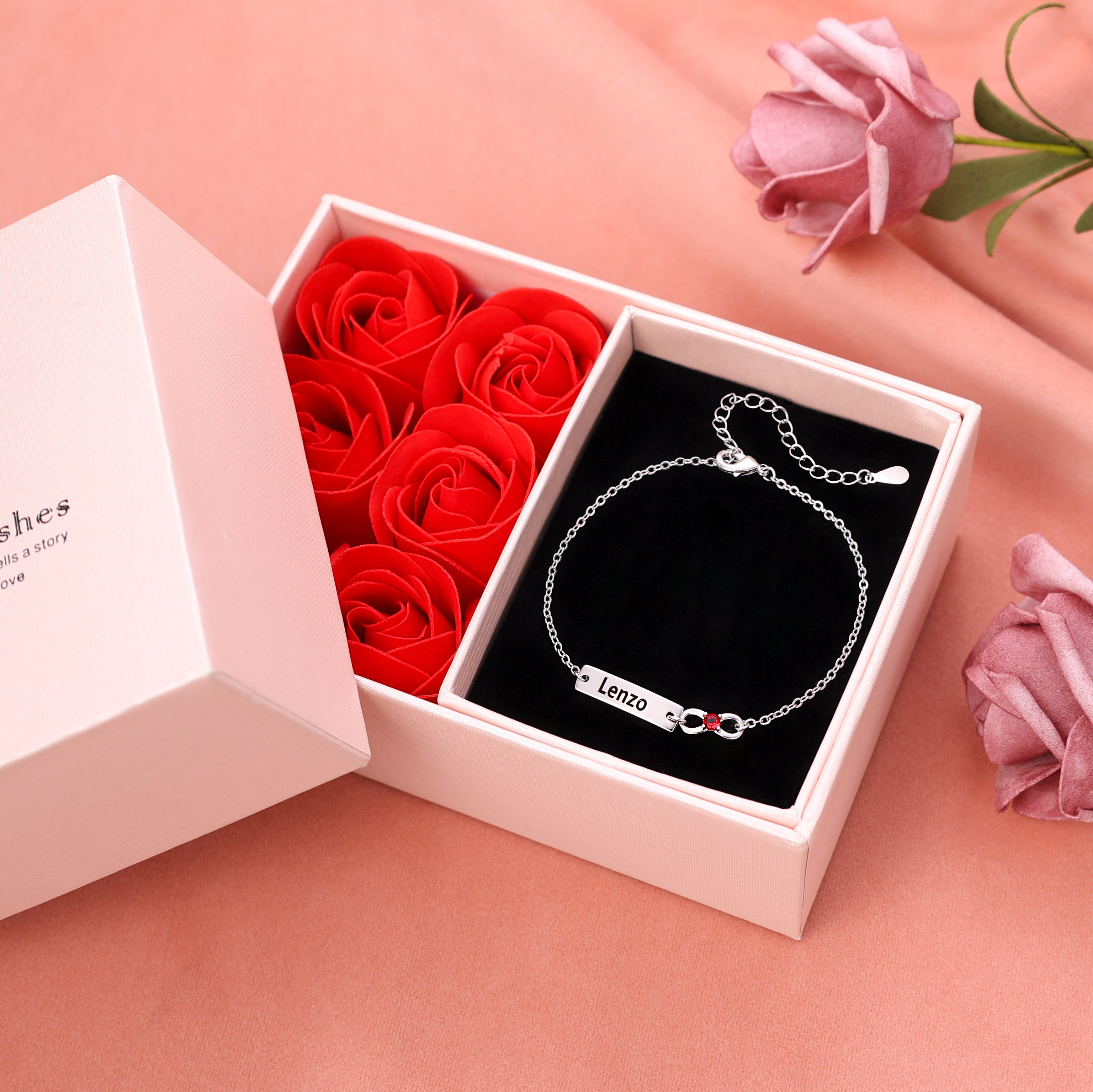 1 Name-Personalized Infinity Bracelet With Rose Gifft Box, Custom Bracelet With 1 Birthstone Engraved Names Bracelet Gift For Women