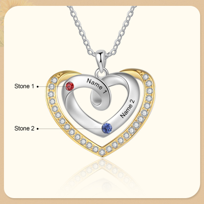 2 Names - Personalized Heart Necklace with Customized Names and Birthstone, A Perfect and Exquisite Gift for Her
