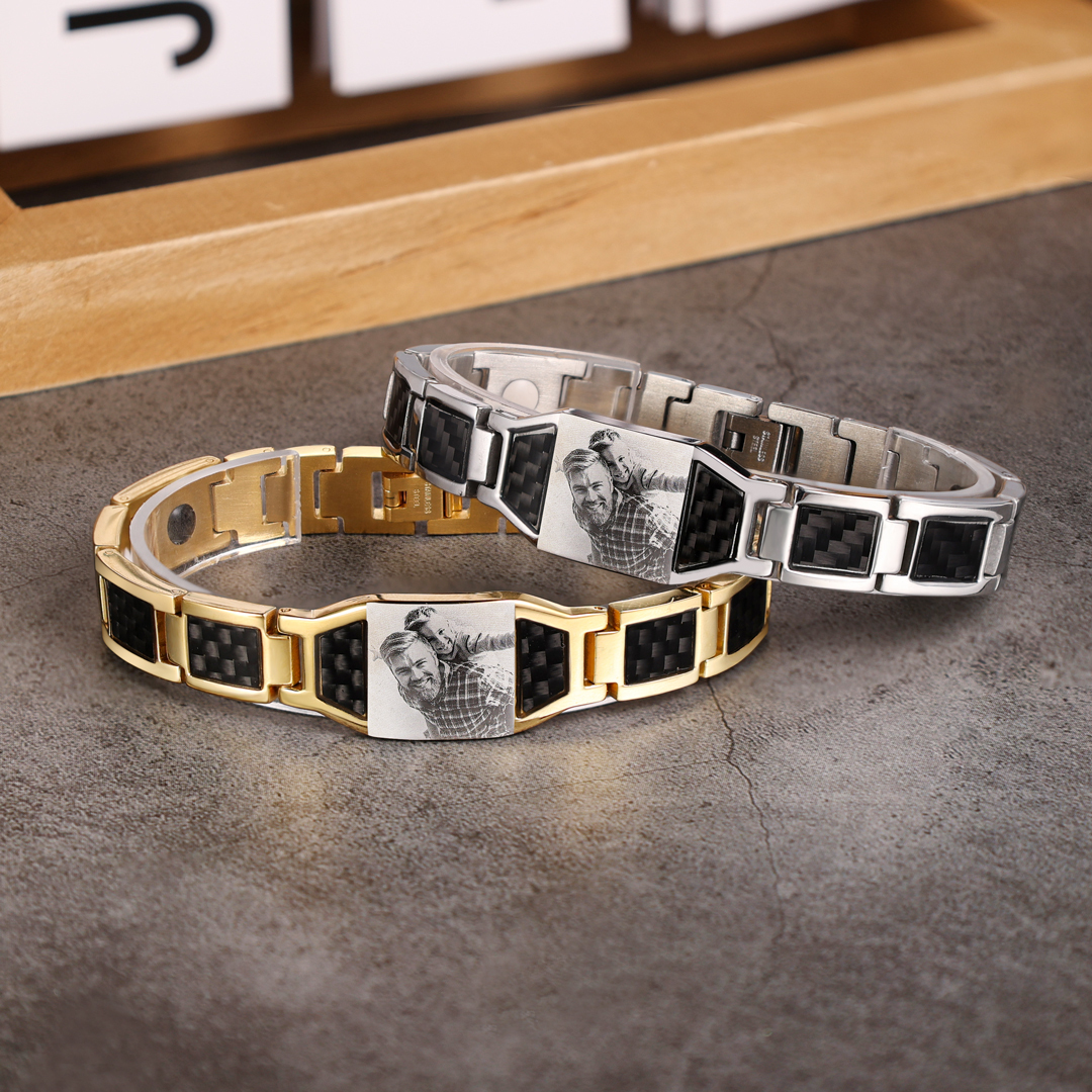 Personalized Wristband Bracelet Custom Photo ID Bar Men's Bracelet Bangle Gifts For Him