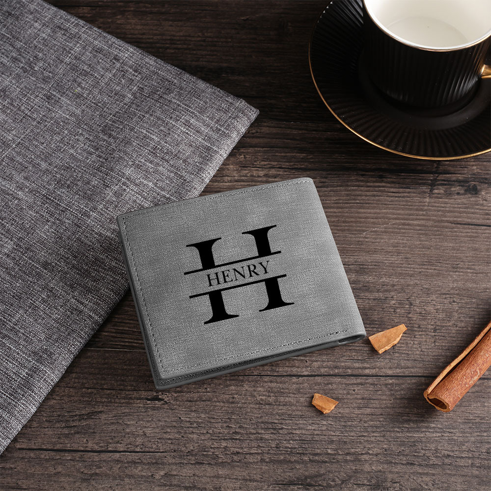 Personalized Leather Wallet Engraved Photo Short Purse Custom Folding Wallet Gifts For Grandpa