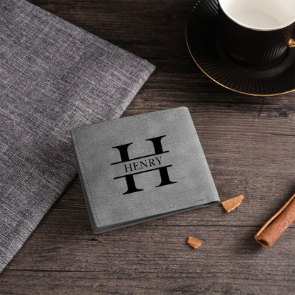 Personalized Leather Wallet Engraved Photo Short Purse Custom Folding Wallet Gifts For Grandpa