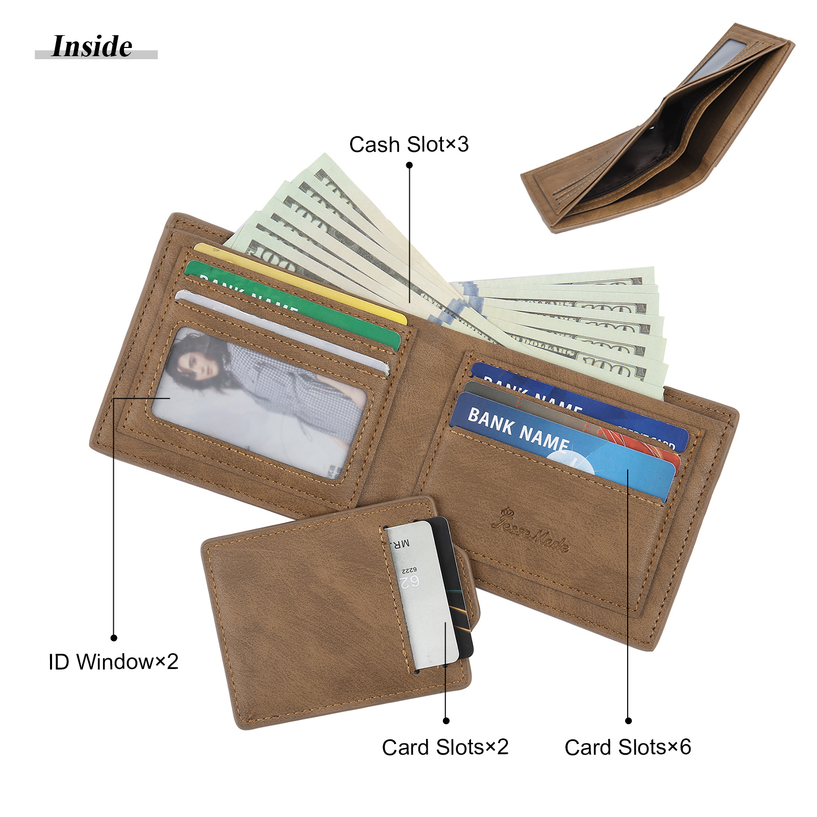 3 Names - Personalized Photo Custom Leather Men's Folding Wallet as a Father's Day Gift for Dad