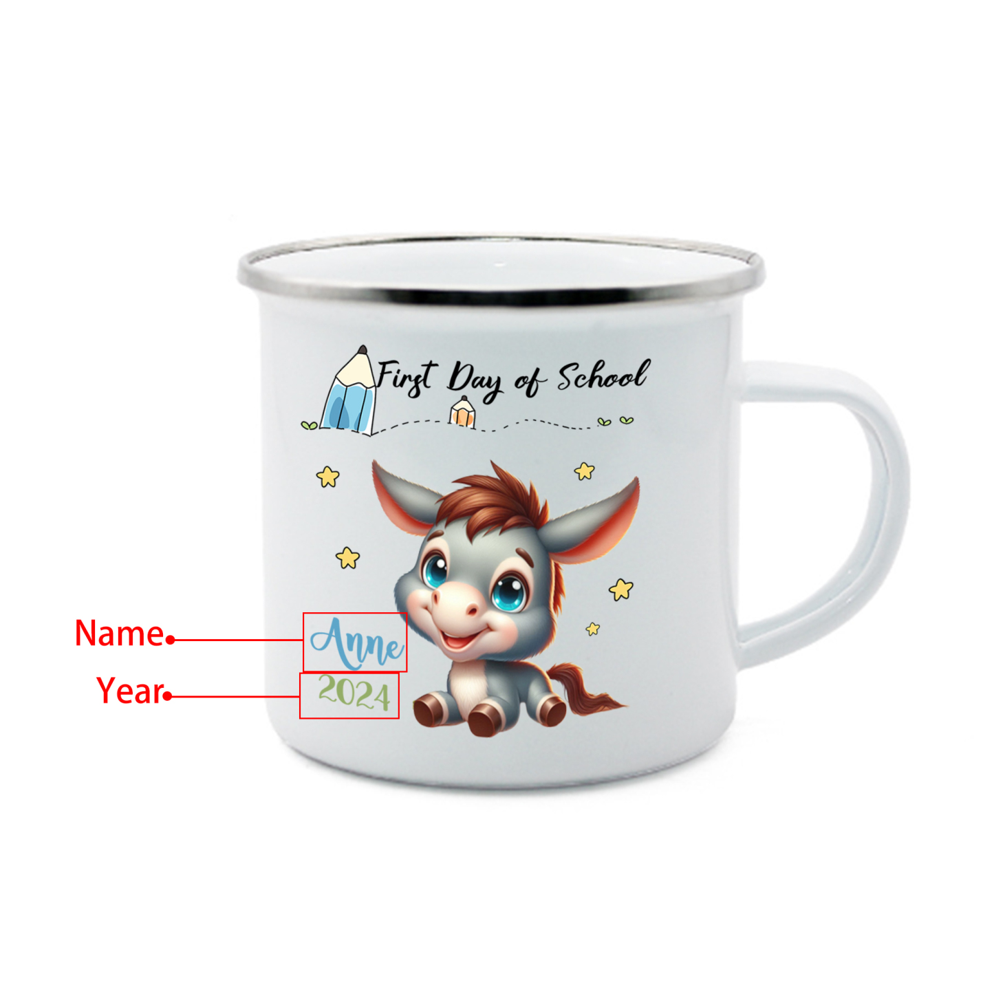 Personalized Name And Date Mug Cute Cartoon Donkey Mug Back To School Gift For Kids