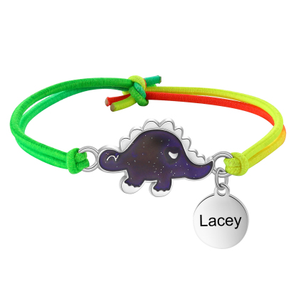 2 Pcs Personalized Name Color Changing Bracelets Cute Cartoon Animal Dinosaur Stretch Bracelet Set Back to School Gift for Girls
