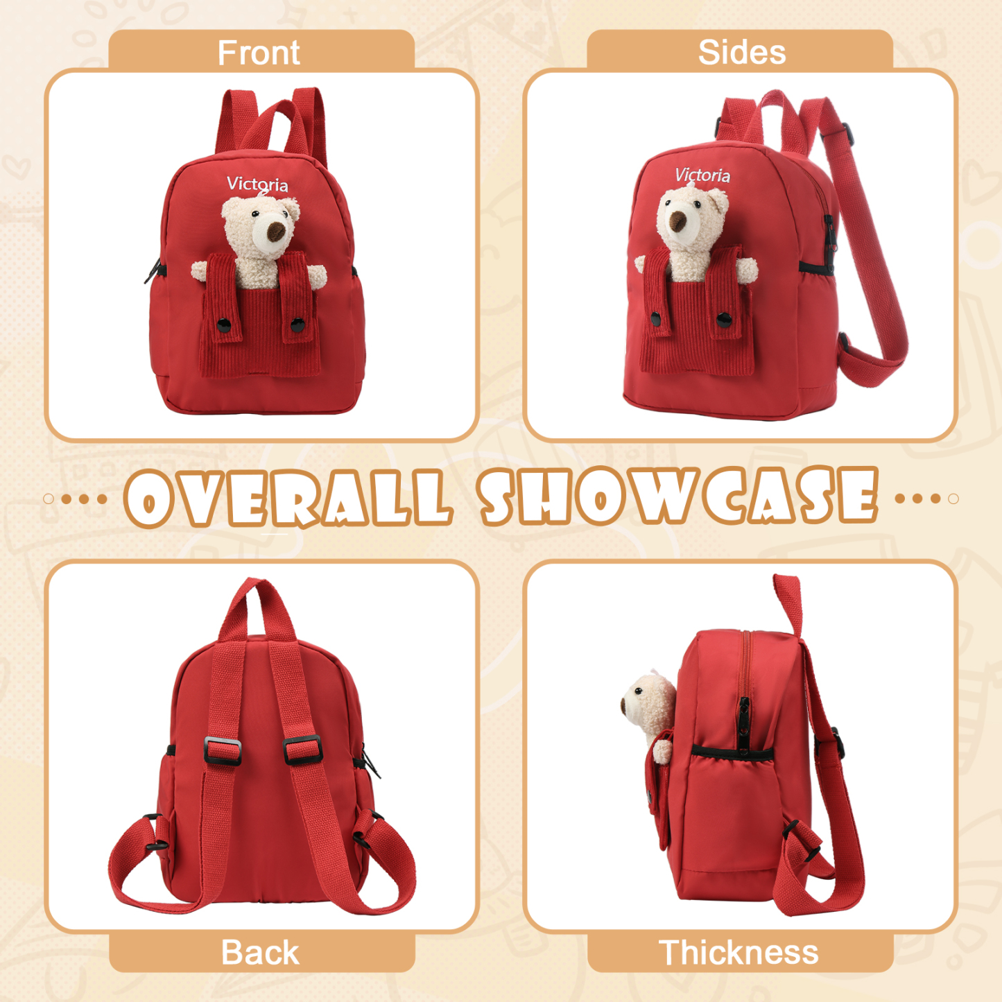 Personalized Bear Style School Bag Customized Name Canvas Kids Backpack Back to School Gift