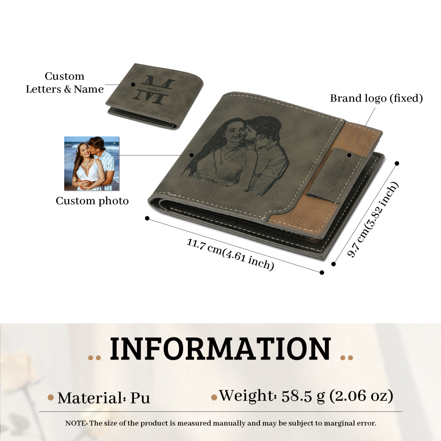 Personalized Name Leather Men's Wallet With Card Slot Engraved Letter And Photo with Gift Box Gift For Him | Jessemade