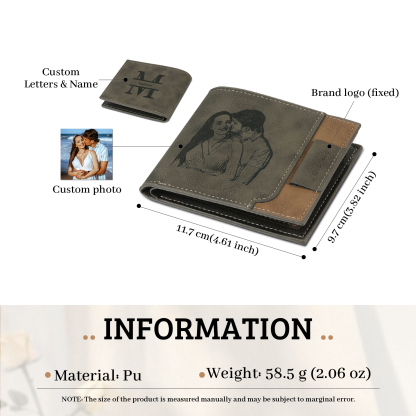 Personalized Name Leather Men's Wallet With Card Slot Engraved Letter And Photo with Gift Box Gift For Him | Jessemade