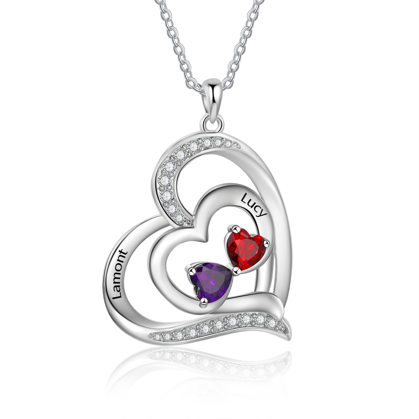 2 Names - Personalized Heart Necklace with Customized Names and Births
