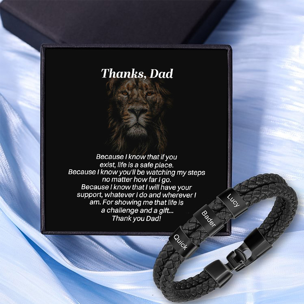 3 Names Personalized Braided Leather Bracelet Engraving Men's Bracelet Gift for Dad