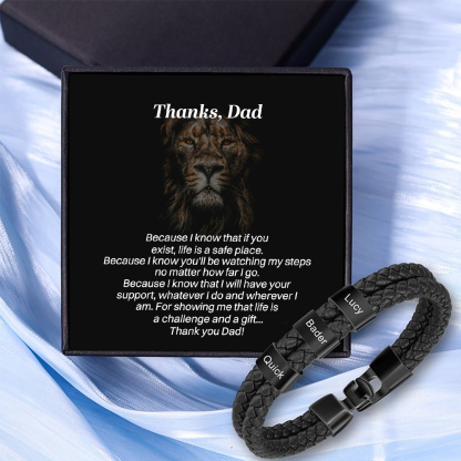 3 Names Personalized Braided Leather Bracelet Engraving Men's Bracelet Gift for Dad
