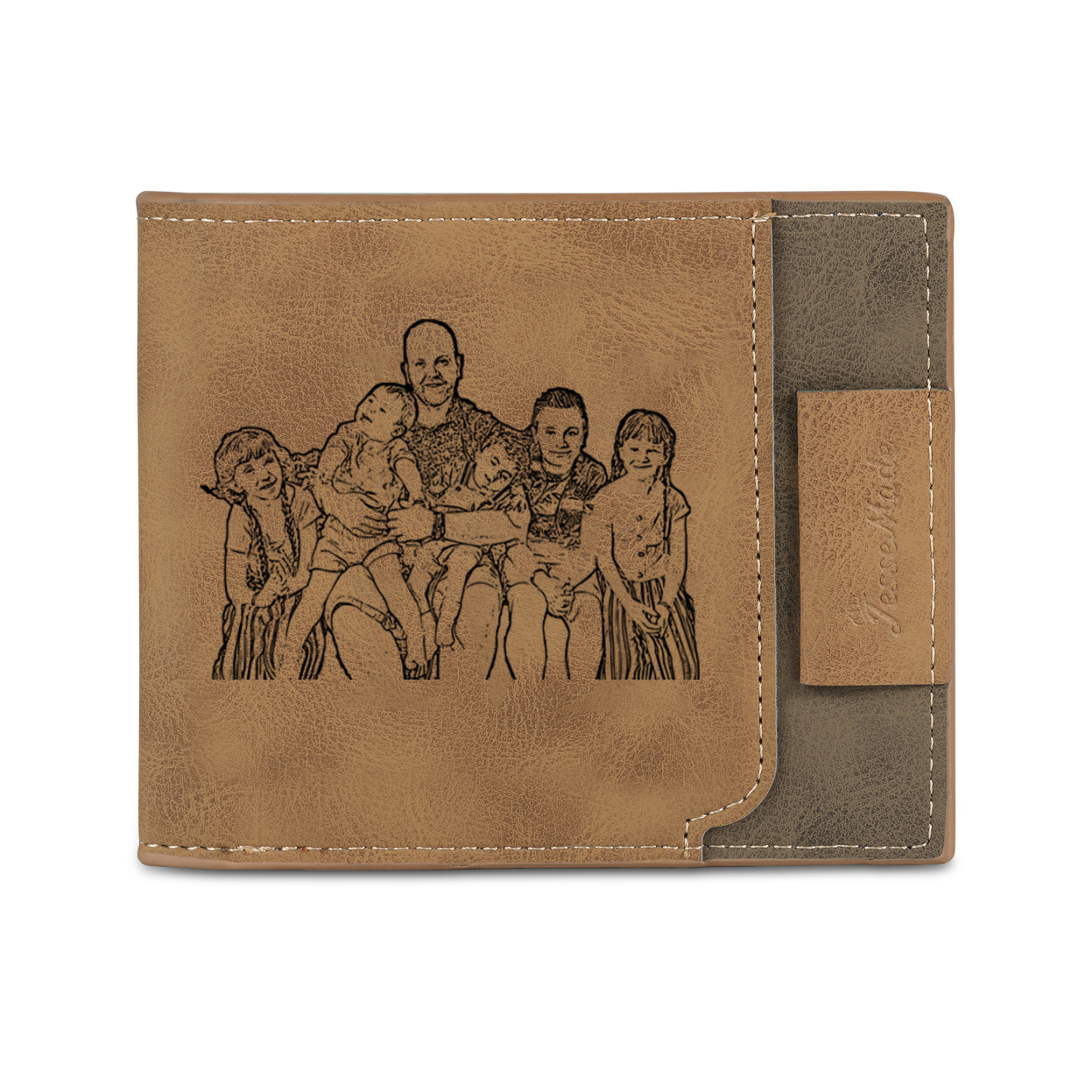 6 Names - Personalized Photo Custom Leather Men's Wallet as a Father's Day Gift for Dad