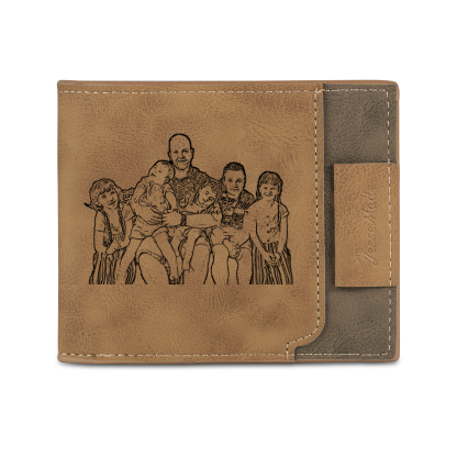 6 Names - Personalized Photo Custom Leather Men's Wallet as a Father's Day Gift for Dad