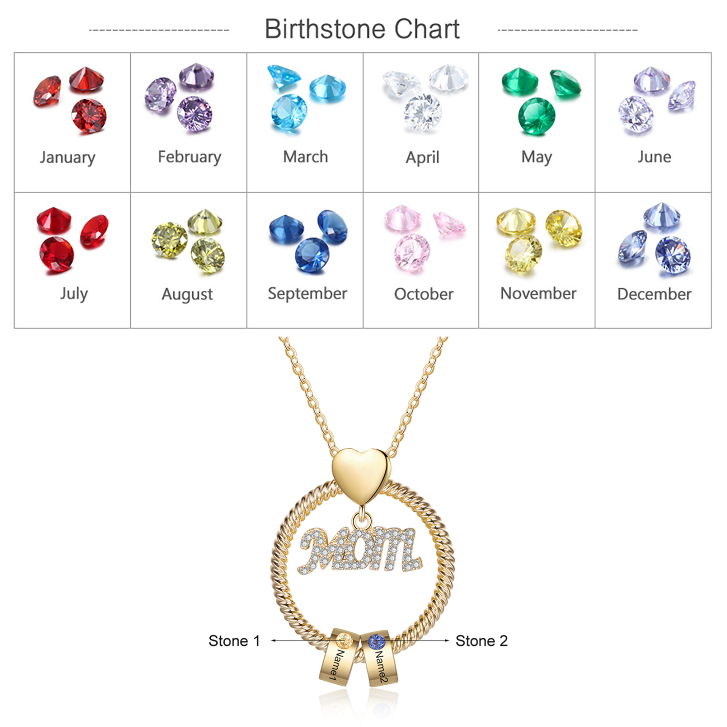 2 Names-Personalized Mom Necklace Set With  Premium Custom Necklace With 2 Birthstones Engraved Names Gift For Mom
