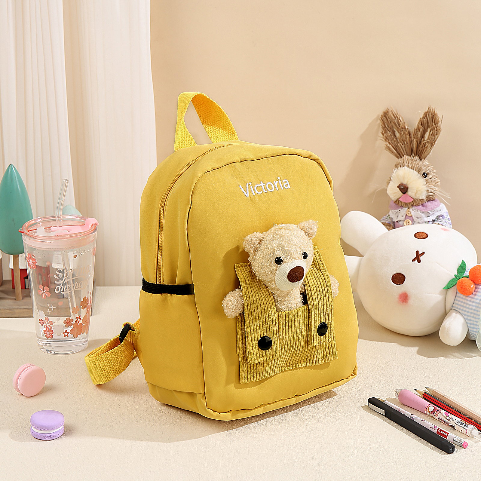 Personalized Bear Style School Bag Customized Name Canvas Kids Backpack Back to School Gift