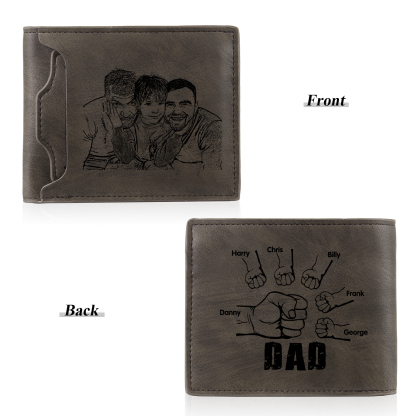 6 Names - Personalized Photo Custom Leather Men's Folding Wallet as a Father's Day Gift for Dad