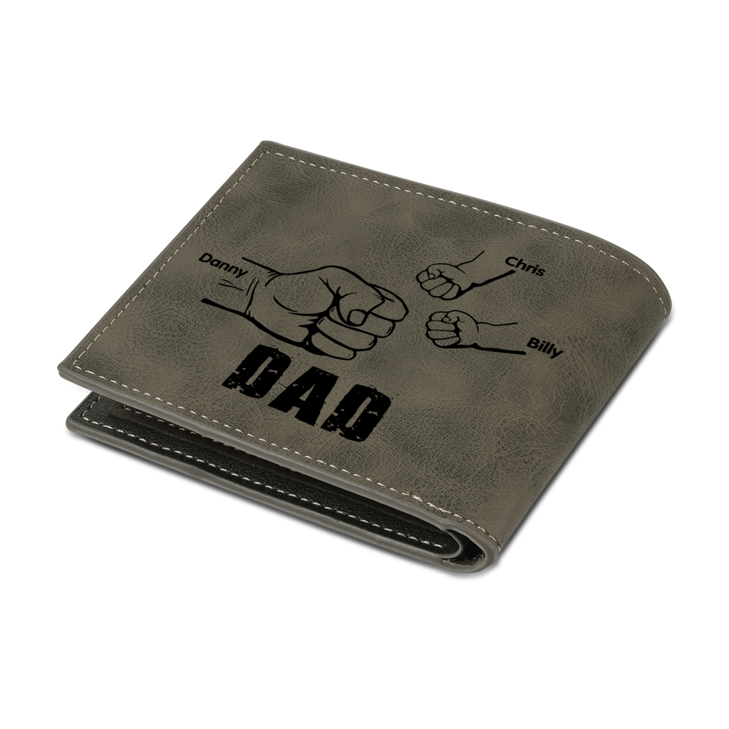 3 Names - Personalized Photo Custom Leather Men's Folding Wallet as a Father's Day Gift for Dad