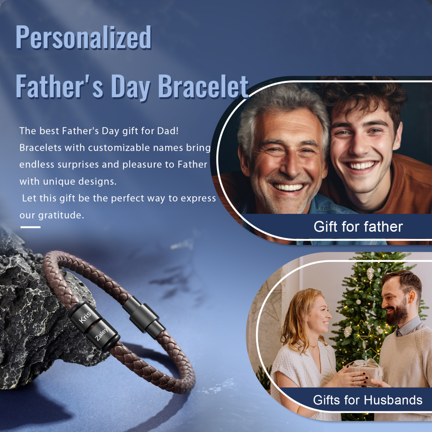 Personalized Men's Bead Bracelet with Custom 2 Names Personalized Gift for Him | Jessmade 