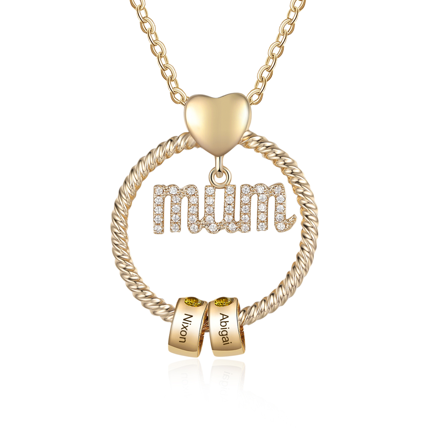 Personalized Circle Necklace With 2 Birthstones Pendant Engraved Names Gift For Mum