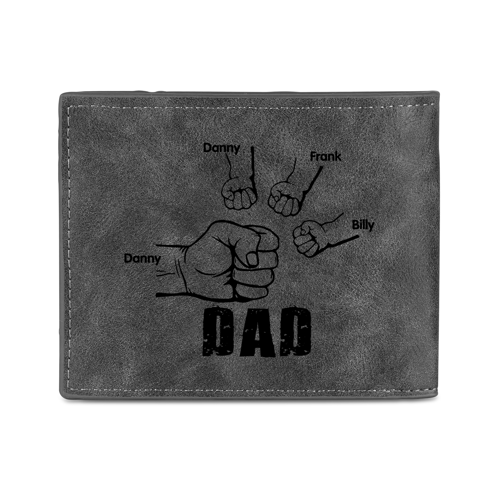 4 Names - Personalized Photo Custom Leather Men's Folding Wallet as a Father's Day Gift for Dad