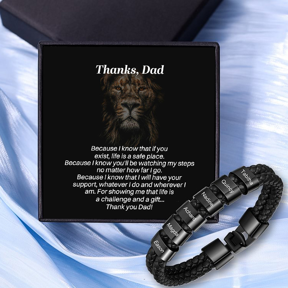 6 Names Personalized Braided Leather Bracelet Engraving Men's Bracelet Gift for Dad