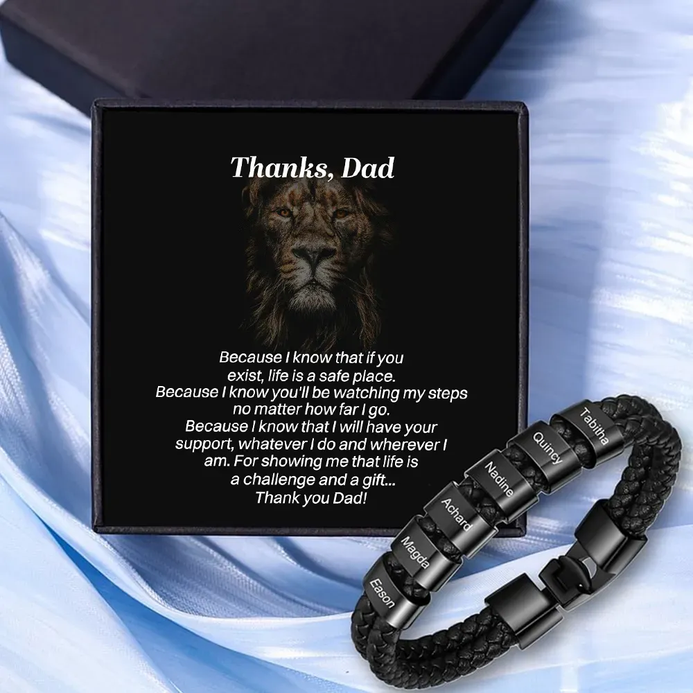 1-8 Names Personalized Braided Leather Bracelet Engraving Men's Bracelet Gift for Dad