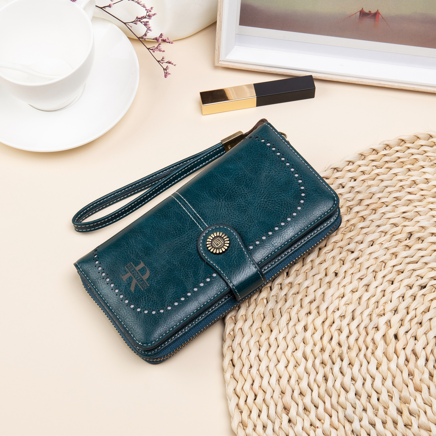 4 Colors Unisex Purse Personalized Leather Wallet Engraving Names Zip Wallet Gifts for Men Women