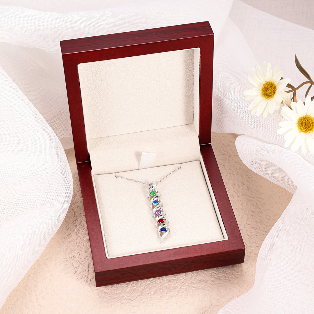 3 Names-Customized Necklace Cascading Pendant with 1-10 Birthstones Engraving 3 Names Gifts for Her