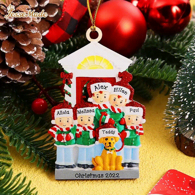 3 Names+Dog Name-Personalized Family Christmas Xmas Tree Decoration Hanging Wooden Ornament with Name-Family with Dog